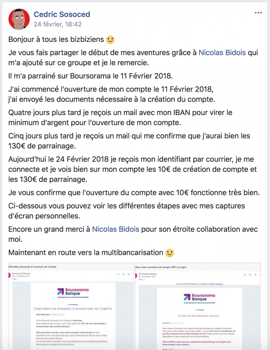 Témoignage écrit sur le groupe facebook